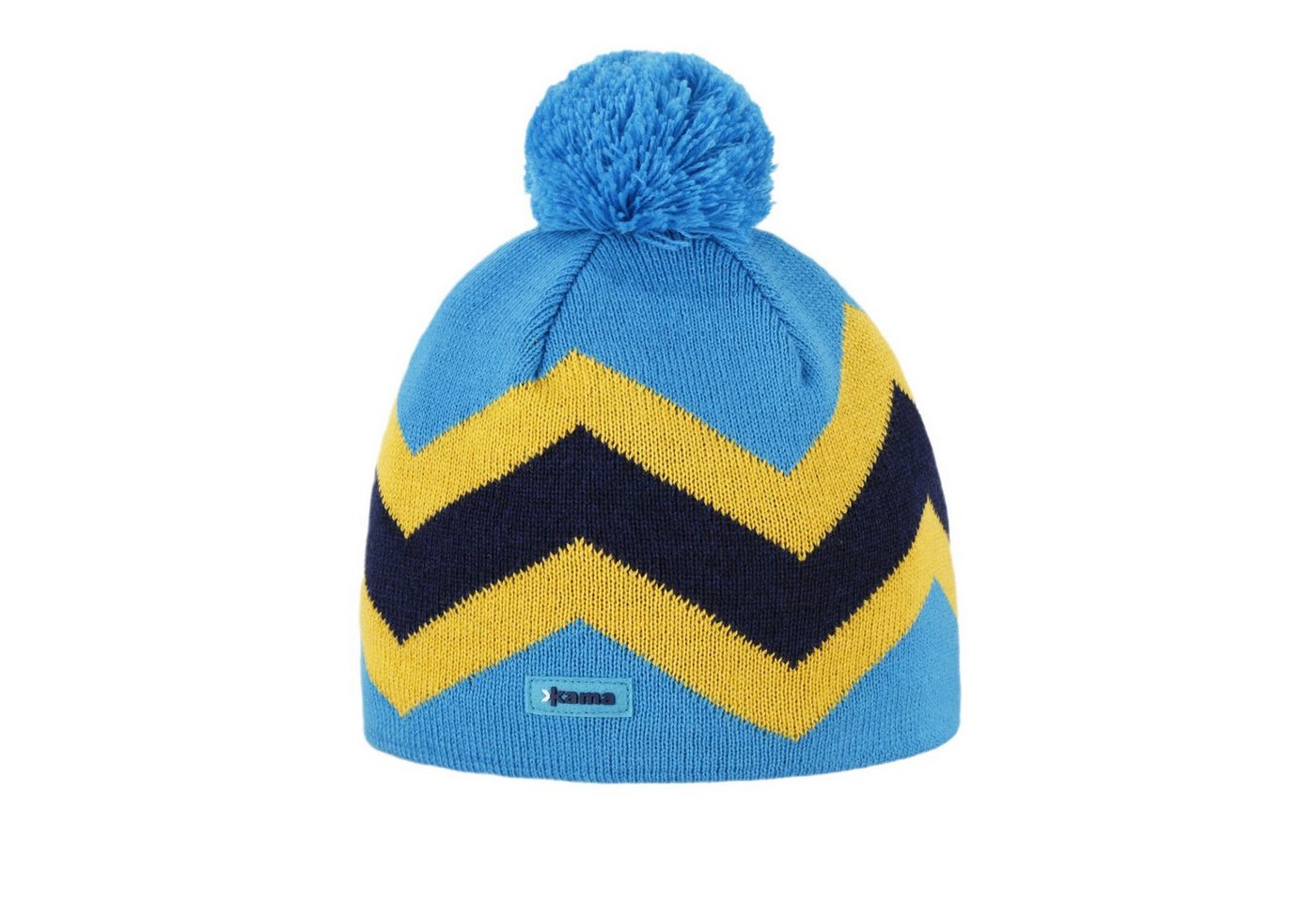 kama Strickmütze (Bommel) A179 Merino - blau/gelb/navyblau - 1 Stück von kama
