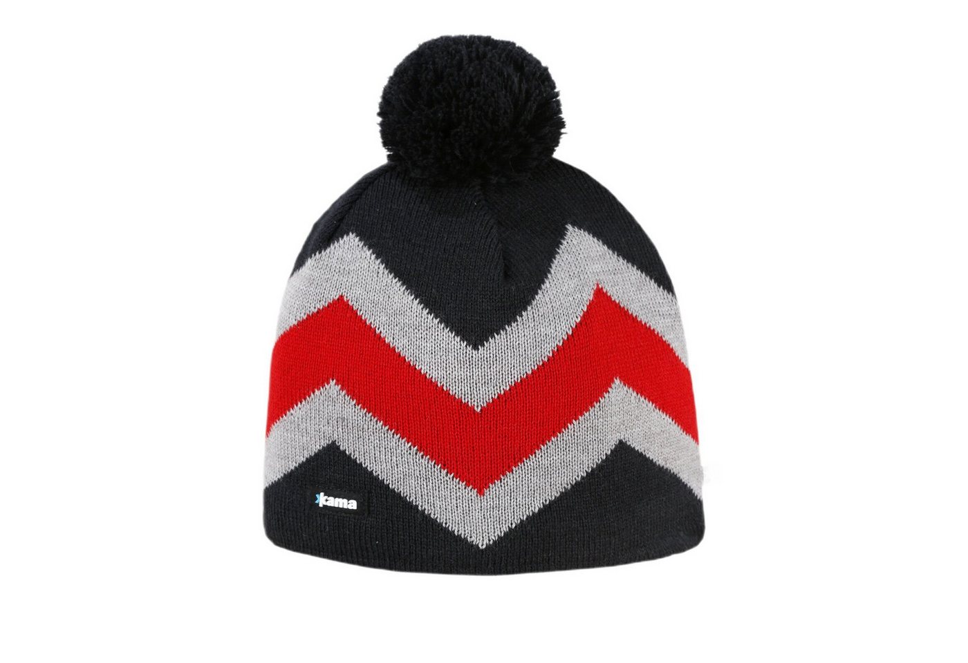 kama Strickmütze (Bommel) A179 Merino - graphitgrau/grau/rot - 1 Stück von kama