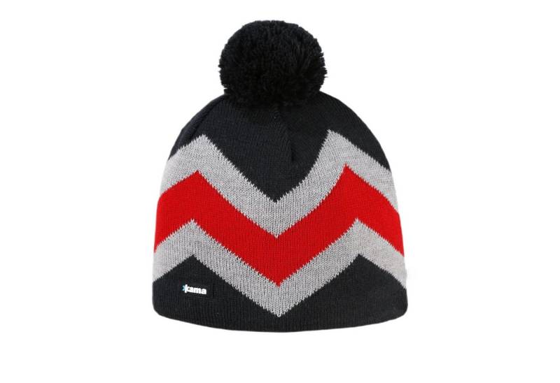 kama Strickmütze (Bommel) A179 Merino - graphitgrau/grau/rot - 1 Stück von kama