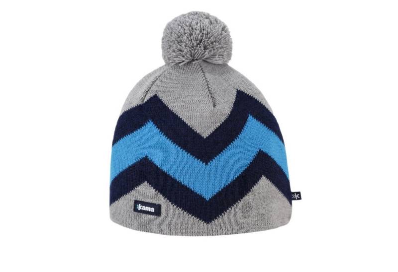 kama Strickmütze (Bommel) A179 Merino - grau/navyblau/blau - 1 Stück von kama