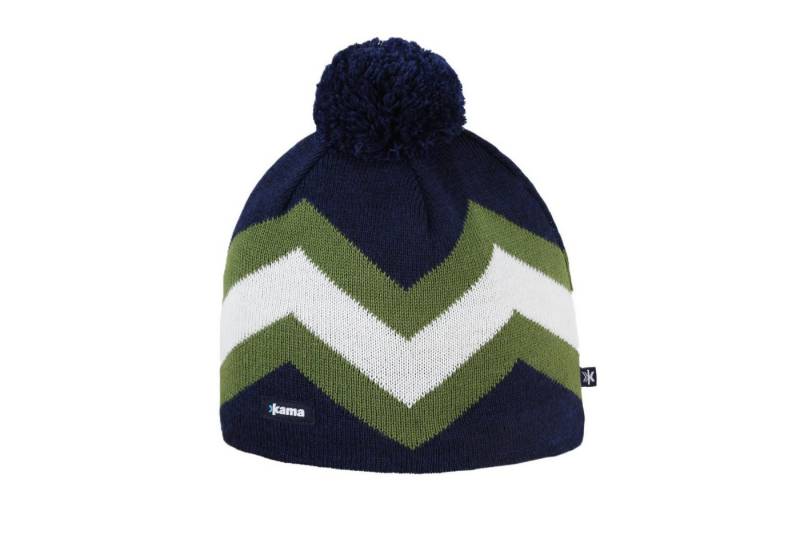 kama Strickmütze (Bommel) A179 Merino - navyblau/grün/weiss - 1 Stück von kama