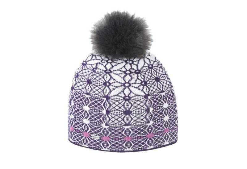 kama Strickmütze (Bommel) A183 Merino - Damen violett/weiss - 1 Stück von kama