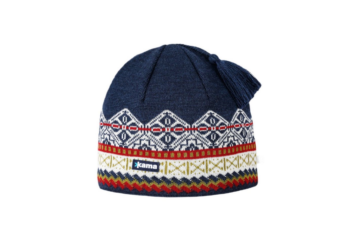 kama Strickmütze (Bommel) A187 Merino - navyblau/weiss/rot - 1 Stück von kama