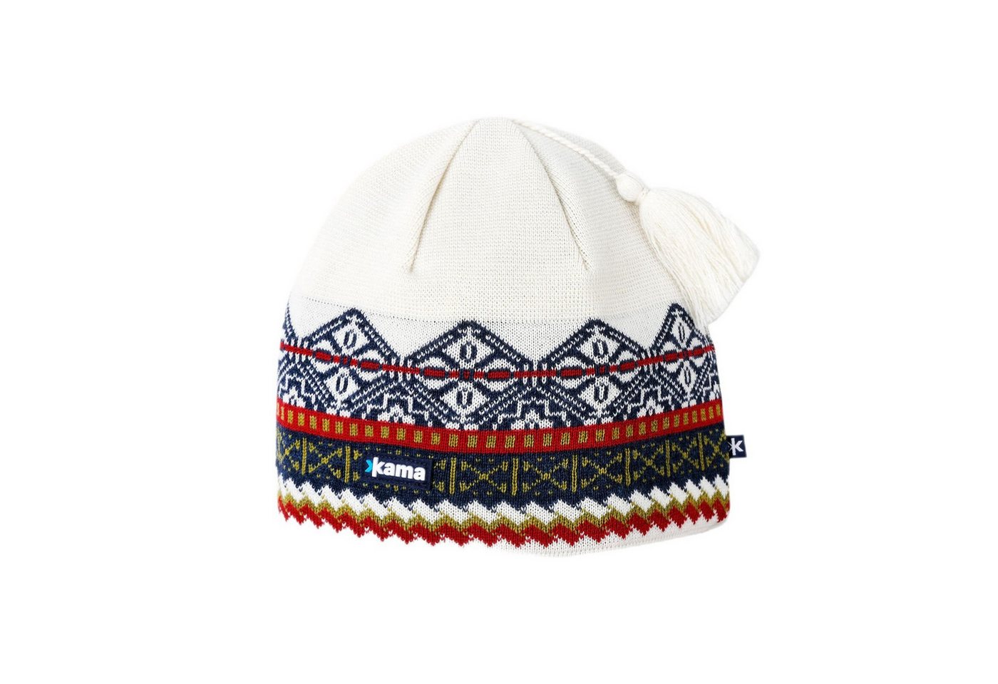 kama Strickmütze (Bommel) A187 Merino - weiss/blau/rot - 1 Stück von kama