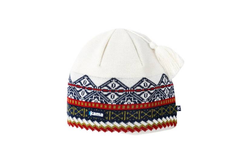 kama Strickmütze (Bommel) A187 Merino - weiss/blau/rot - 1 Stück von kama