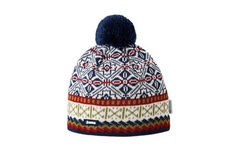 kama Strickmütze (Bommel) AW76 Merino (winddicht) - navyblau/weiss/rot - 1 Stück von kama