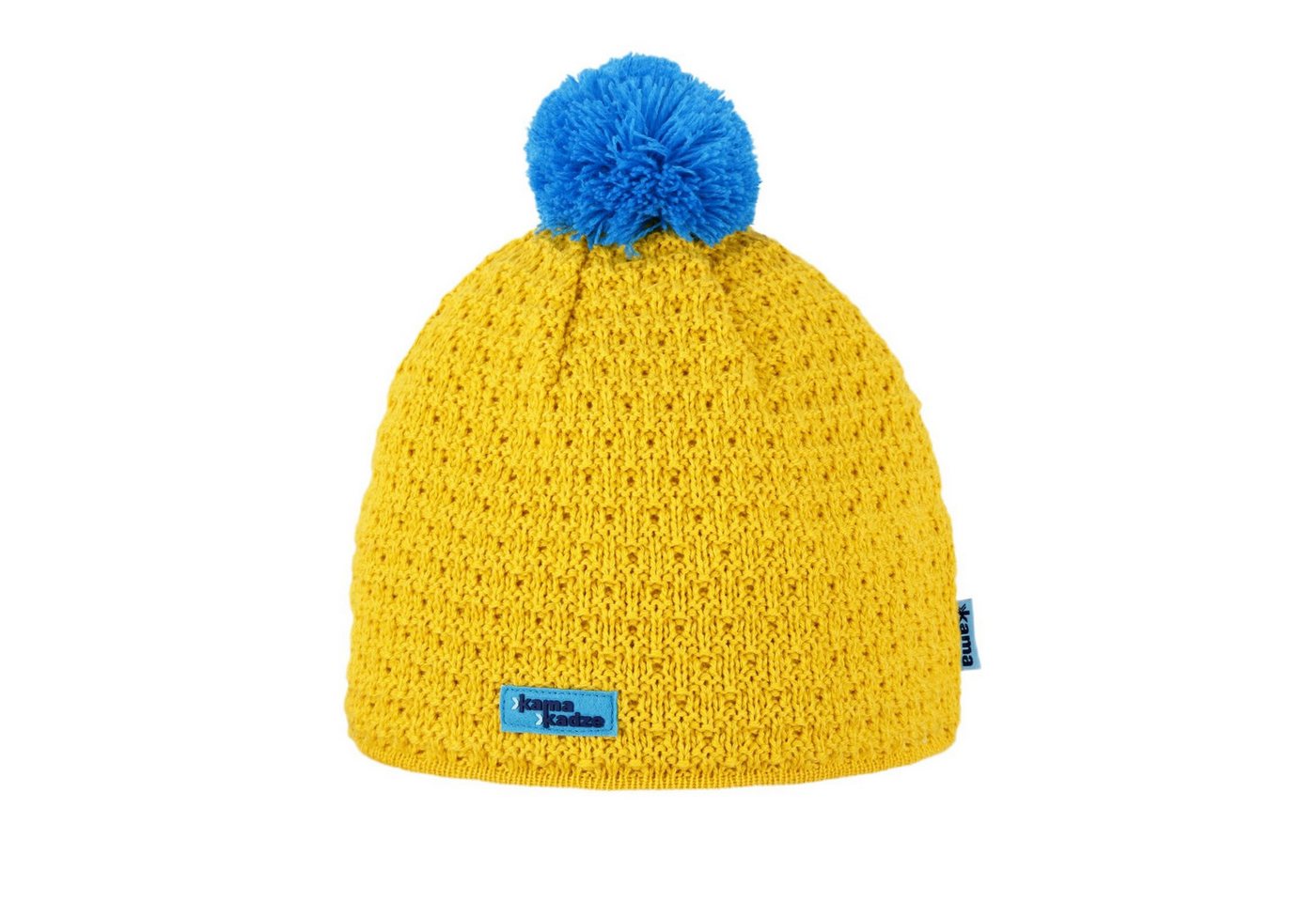 kama Strickmütze (Bommel) K36 Merino Kamakadze - gelb/blau - 1 Stück von kama