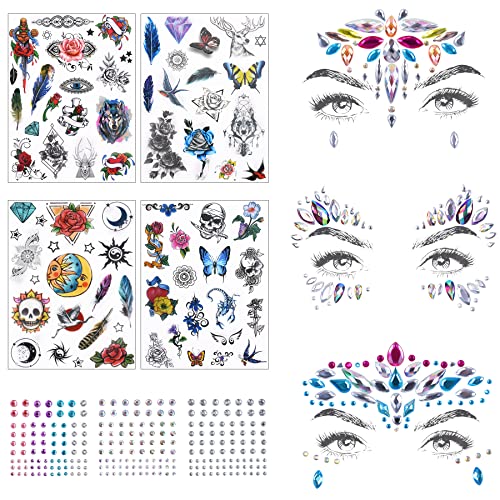 10 Sets Strasssteine Gesicht glitzersteine gesicht selbstklebend Temporäre Tattoos Halloween Festival Glitter steine gesicht selbstklebend Juwelen Kristalle Strasssteine Gesicht Aufkleber Augenbraue von kammqi