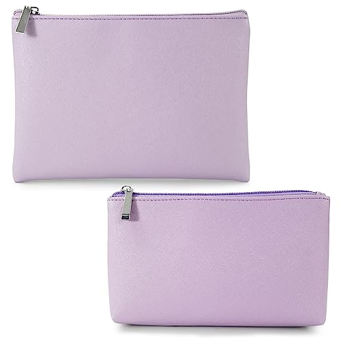 kamumanni Make-up-Tasche, 2er-Set, kleine Make-up-Tasche mit Reißverschluss, tragbare Kosmetiktasche für Reisen, PU-Leder Beauty-Tasche für Frauen, Violett, A+B, Classic von kamumanni