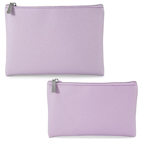 kamumanni Make-up-Tasche, 2er-Set, kleine Make-up-Tasche mit Reißverschluss, tragbare Kosmetiktasche für Reisen, PU-Leder Beauty-Tasche für Frauen, Violett, A+C, Classic von kamumanni