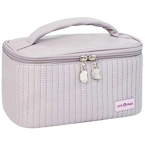 kamumanni Reise-Make-up-Tasche, Kosmetiktasche mit Make-up-Pinselhalter, tragbare Make-up-Tasche aus PU-Leder für Frauen, Helles Violett von kamumanni