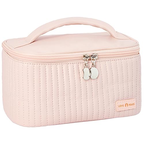 kamumanni Reise-Make-up-Tasche, Kosmetiktasche mit Make-up-Pinselhalter, tragbare Make-up-Tasche aus PU-Leder für Frauen, Pink von kamumanni