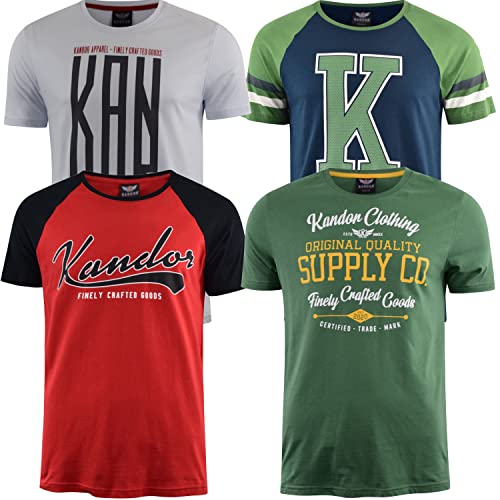 kandor T Shirt Herren - 4er Pack, Grafik T-Shirts für Männer, 100% Baumwolle Rundhals T-Shirt mit Druck, Sommer Herren-T-Shirt Set, Casual Stylische Tshirts, Doza Flores, M von kandor
