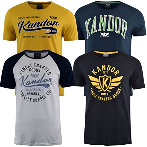 kandor T Shirt Herren - 4er Pack, Grafik T-Shirts für Männer, 100% Baumwolle Rundhals T-Shirt mit Druck, Sommer Herren-T-Shirt Set, Casual Stylische Tshirts, Flicken – Solis, M von kandor