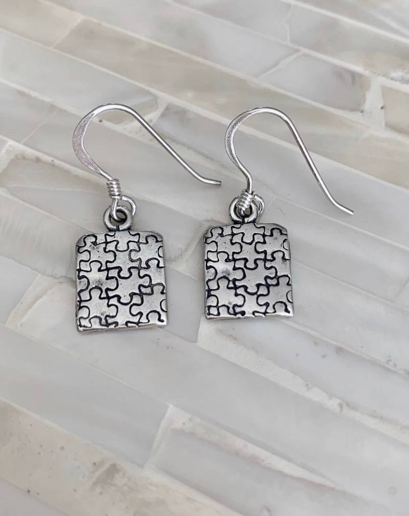 sterling Silber Autismus Puzzle Ohrringe von kandsimpressions