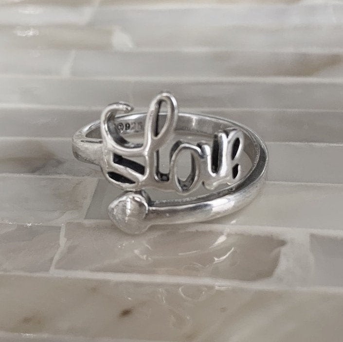 sterling Silber Liebe Ring - Einstellbare Herz Versprechen von kandsimpressions