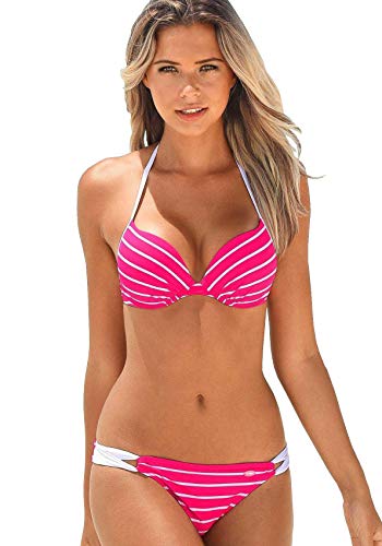 Kangaroos Damen Push Up Bügel Bikini Streifen (Pink/Weiß, 36C) von KangaROOS