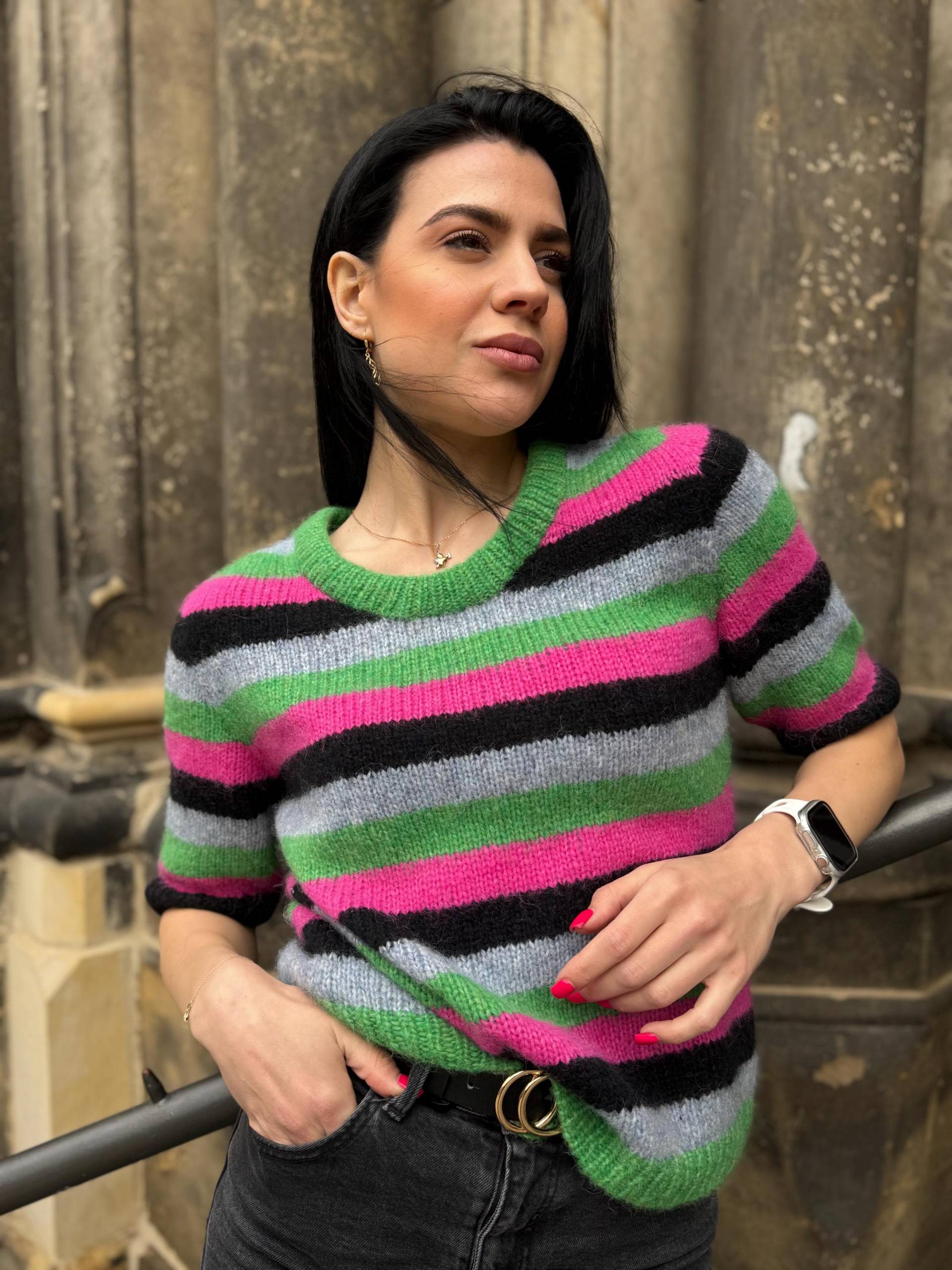 striped Short-Sleeve Sweater - Warm & Cheerful striped Short-Sleeve Sweater - Warm & Cheerful von karakakaknit