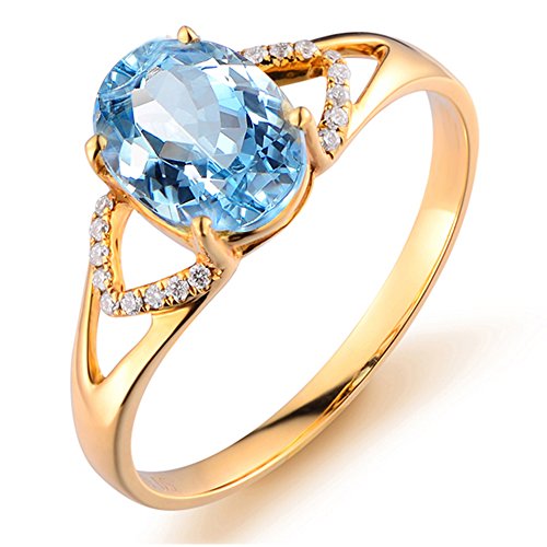 Kardy Aquamarin Edelstein Diamant Damen Braut Hochzeit Verlobungsringe 14K (585) Solide Gelbgold Diamant Ring von kardy