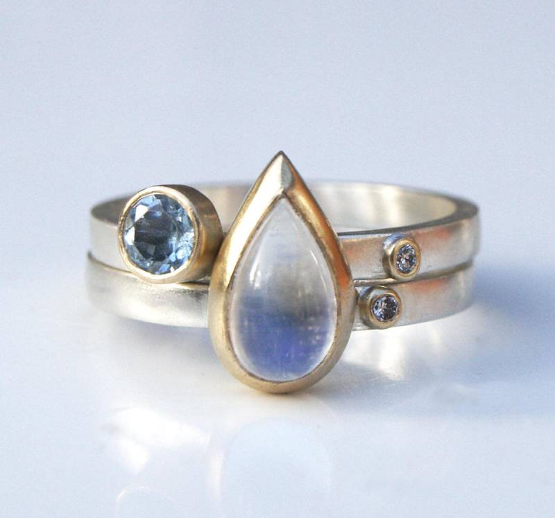 Mondstein Stapelringe; Ringset Aus Silber von karenjohnsondesign