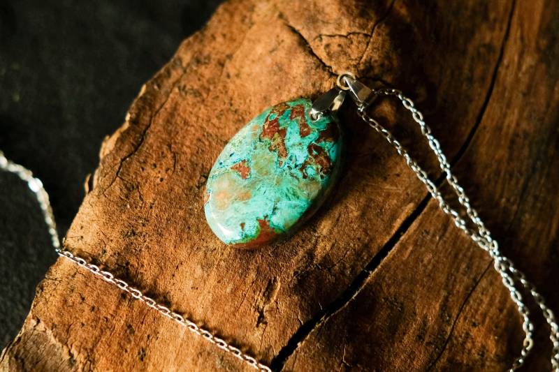 Chrysokoll Azurit Anhänger Kette | Kristallstein Mineral Edelstein von karma108crafts