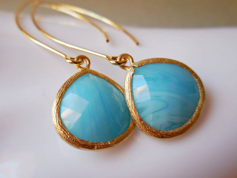 Lange Aqua Blaue Ohrringe Vergoldete Glas Elegante Facettierte Handgemachte Baumeln Tropfen Für Frauen Larimar Blau Babyblau Türkis von karmelidesigns