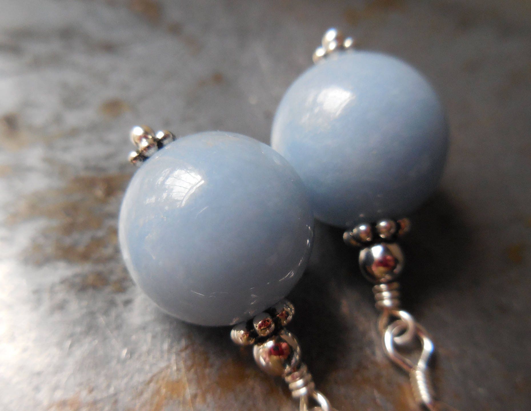 Natürliche Angelit Ohrringe, Ohrringe Blau Stein, Blauer Edelstein, 925 Sterling Silber, Steine Schmuck Blaugrün Aqua Eichel Engel Blume Fantasy von karmelidesigns