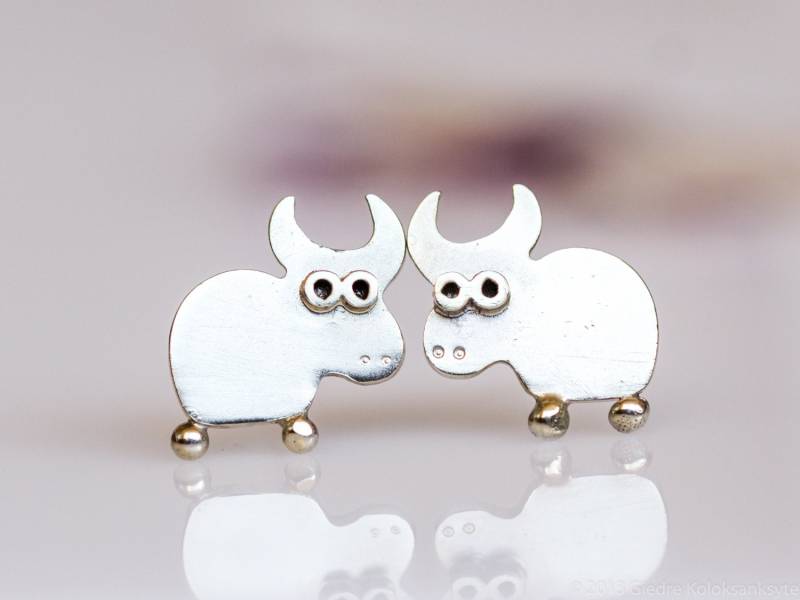 Bull Ohrstecker Sterling Silber Serie Mini Zoo von karramba