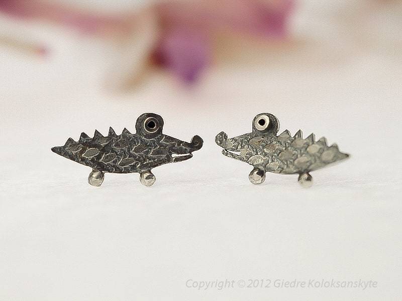 Krokodil Ohrstecker Sterling Silber Oxidiert Mini Zoo-Serie von karramba