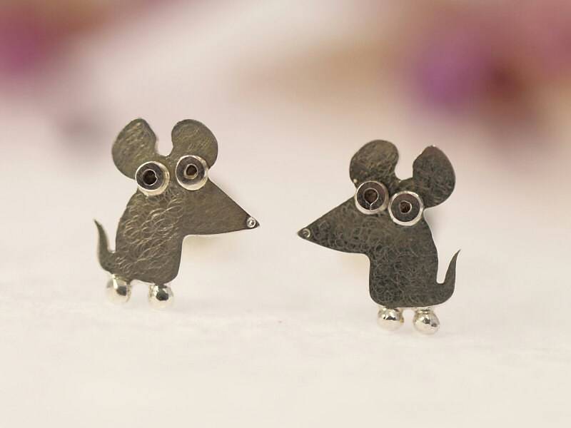 Maus Ohrstecker Sterling Silber Mini Zoo-Serie von karramba
