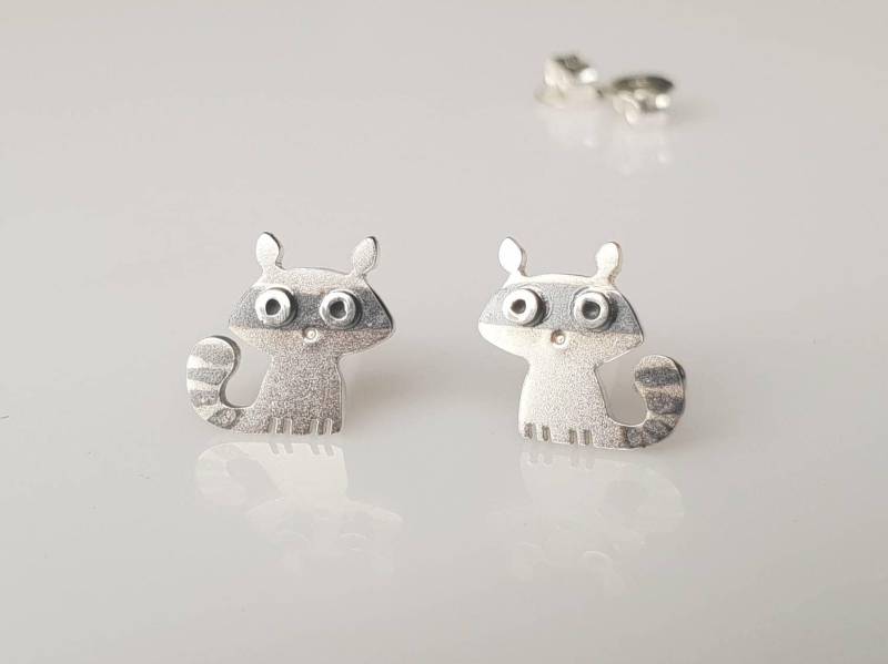 Waschbär Ohrstecker Sterling Silber Mini Zoo Serie von karramba