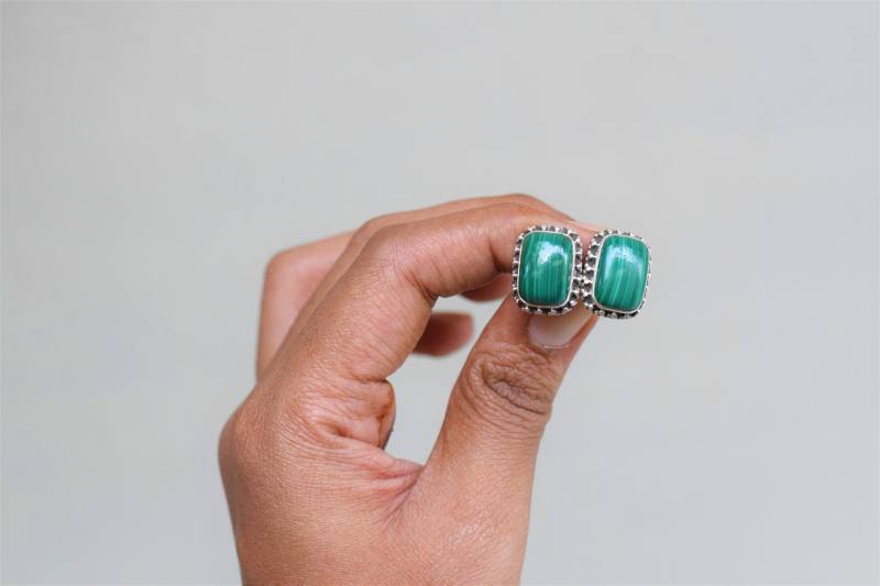 Manschettenknöpfe Für Hemd Handgefertigte Malachit Greenstone in Silber Silberknöpfe von kashgaar