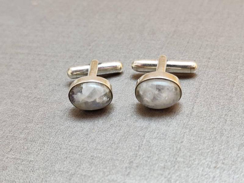 Mondstein Manschetten Herren Manschettenknöpfe Weiß in Silber Sterling Silberknöpfe von kashgaar
