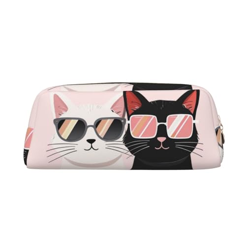 Federmäppchen mit Cartoon-Katzen und Sonnenbrillen-Druck, Federmäppchen mit Reißverschluss, tragbares Schreibwaren-Organizer, Federmäppchen – Büro und Reisen, Gold, One Size, Art-Deco von kastiong