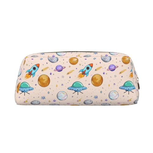 Federmäppchen mit Raketenschiff und Planeten-Druck, Federmäppchen mit Reißverschluss, tragbares Schreibwaren-Organizer, Federmäppchen – Büro und Reisen, Gold, One Size, Art-Deco von kastiong