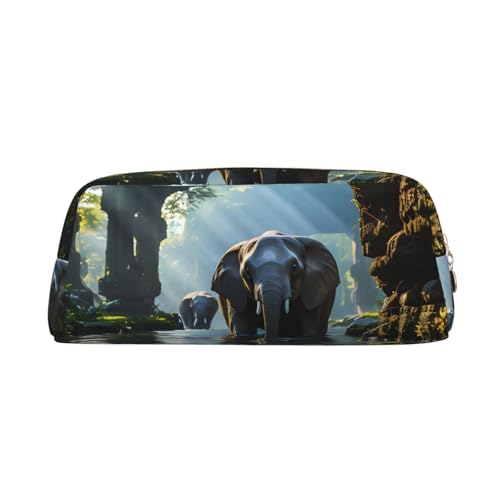 Federmäppchen mit asiatischem Elefant im Wasser, Federmäppchen mit Reißverschluss, tragbares Schreibwaren-Organizer, Federmäppchen – Büro und Reisen, Gold, One Size, Art-Deco von kastiong