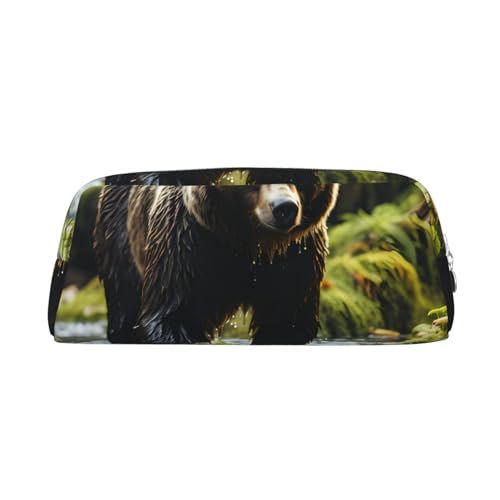 Federmäppchen mit braunem Bären-Aufdruck, Federmäppchen mit Reißverschluss, tragbares Schreibwaren-Organizer, Federmäppchen – Büro und Reisen, Silber, One Size, Art-Deco von kastiong