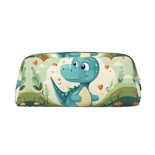 Federmäppchen mit kleinem Dinosaurier-Motiv, mit grünem Grasmuster, Federmäppchen mit Reißverschluss, tragbares Schreibwaren-Organizer, Federmäppchen – Büro und Reisen, Gold, One Size, Art-Deco von kastiong