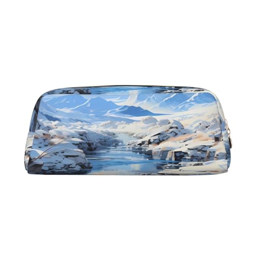 Federmäppchen mit schneebedeckten Berglandschaften, Federmäppchen mit Reißverschluss, tragbares Schreibwaren-Organizer, Federmäppchen – Büro und Reisen, Gold, One Size, Art-Deco von kastiong