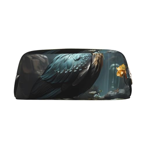 Federmäppchen mit schwarzem Vogel- und Blumendruck, Federmäppchen mit Reißverschluss, tragbares Schreibwaren-Organizer, Federmäppchen – Büro und Reisen, Gold, One Size, Art-Deco von kastiong