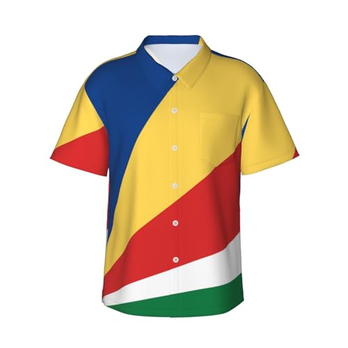 Flagge der Seychellen Druck Herren Hawaiihemd Weich Sommer Button-Down Hemd Kurzarm für Strand Reisen Urlaub, Schwarz, L von kastiong