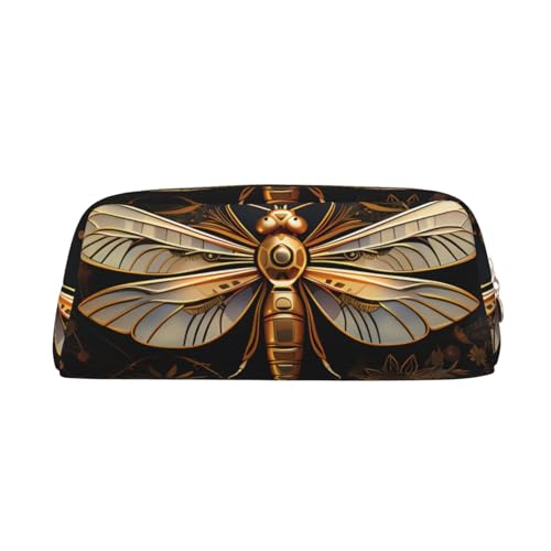 Goldenes Federmäppchen mit Libellen-Druck, Federmäppchen mit Reißverschluss, tragbares Schreibwaren-Organizer, Federmäppchen – Büro und Reisen, Gold, One Size, Art-Deco von kastiong