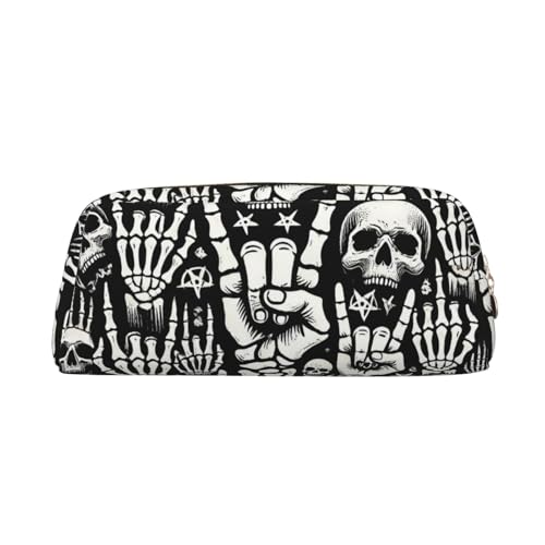 Rock and Roll Federmäppchen mit Totenkopf-Motiv, Federmäppchen mit Reißverschluss, tragbares Schreibwaren-Organizer, Federmäppchen – Büro und Reisen, gold, Einheitsgröße, Art déco von kastiong