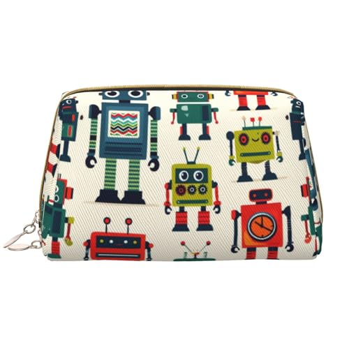 Tragbare Make-up-Tasche aus Leder für Damen – Reise-Kosmetik-Organizer, groß, bunt, Cartoon-Roboter-Druck, Make-up-Tasche Tragbare Make-up-Tasche aus Leder für Damen – Reise-Kosmetik-Organizer, groß, bunt, Cartoon-Roboter-Druck, Make-up-Tasche von kastiong