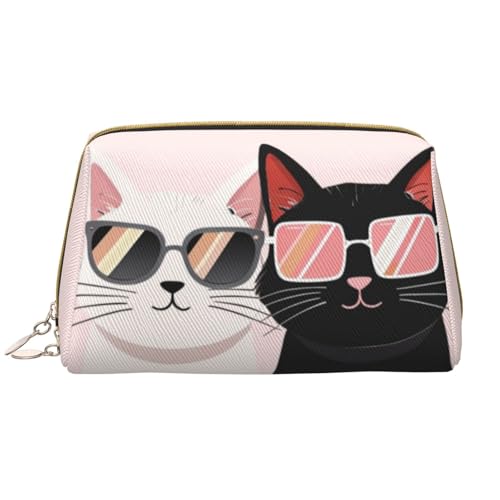 Tragbare Make-up-Tasche aus Leder für Damen – Reise-Kosmetik-Organizer, große Cartoon-Katzen mit Sonnenbrillen-Druck, Make-up-Tasche Tragbare Make-up-Tasche aus Leder für Damen – Reise-Kosmetik-Organizer, große Cartoon-Katzen mit Sonnenbrillen-Druck, Make-up-Tasche von kastiong