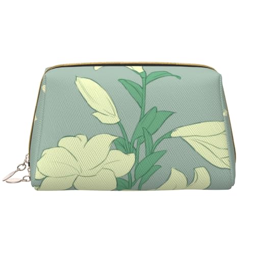 Tragbare Make-up-Tasche aus Leder für Damen – Reise-Kosmetik-Organizer, große Cartoon-Make-up-Tasche mit weißen Lilien von kastiong