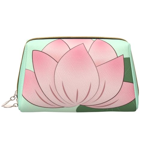 Tragbare Make-up-Tasche aus Leder für Damen – Reise-Kosmetik-Organizer, große Lotusblumen, die auf die Blüte warten, bedruckte Make-up-Tasche von kastiong