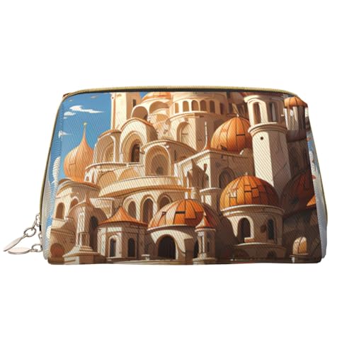 Tragbare Make-up-Tasche aus Leder für Damen – Reise-Kosmetik-Organizer, große Make-up-Tasche mit Anime-Schloss-Himmelaufdruck von kastiong