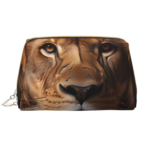 Tragbare Make-up-Tasche aus Leder für Damen – Reise-Kosmetik-Organizer, große Make-up-Tasche mit Aufdruck "The Lion's Gaze" Tragbare Make-up-Tasche aus Leder für Damen – Reise-Kosmetik-Organizer, große Make-up-Tasche mit Aufdruck "The Lion's Gaze" von kastiong