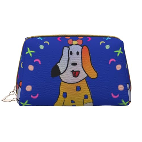 Tragbare Make-up-Tasche aus Leder für Damen – Reise-Kosmetik-Organizer, große Make-up-Tasche mit Fantasy-Cartoon-Hunde-Aufdruck von kastiong